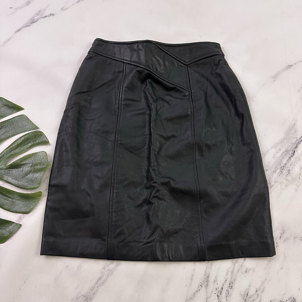 Out of Bounds Womens Vintage 90s Leather Mini Skirt Size 9/10 Black Biker Goth